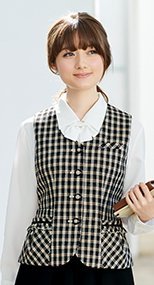11710 en joie(アンジョア) 医療現場で人気!便利な機能ポケット付きチェック柄ベスト 93-11710