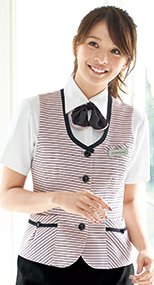 16500 en joie(アンジョア) 優しい雰囲気のラウンドネックに爽やかでニット素材のベスト ボーダー 93-16500
