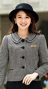 81460 en joie(アンジョア) 柔らかい印象のツイード調千鳥チェック柄ジャケット 93-81460