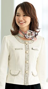81690 en joie(アンジョア) ツイードの配色が上品で清潔感のあるニットジャケット 無地 93-81690