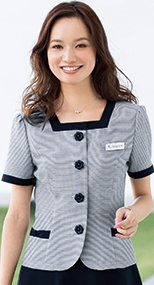 86415 en joie(アンジョア) スクエア襟×ネイビーの配色!ボーダー柄のサマージャケット 93-86415