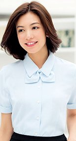 RB4533 BONMAX/リサール 花弁のようなリボンが大人可愛い半袖ブラウス(リボン付き) 36-RB4533