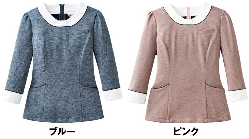 en joie(アンジョア) 41750 リボン風デザインの胸元がフェミニンなツイードのプルオーバートップス 色展開