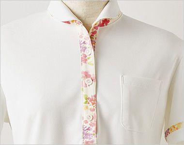 LW201 ローラ アシュレイ 半袖ニットシャツ ポロシャツ(女性用)NLK すっきりとした襟と前たての花柄が上品な印象