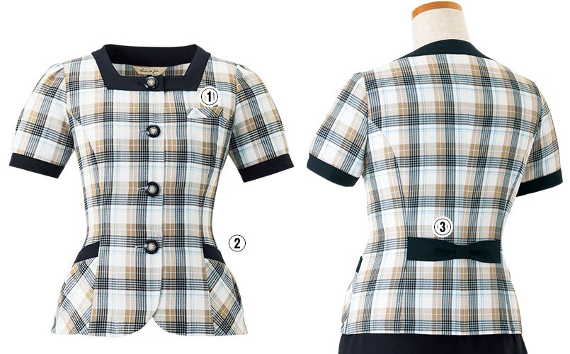 en joie(アンジョア) 26660 オーバーブラウス パフスリーブ チェック柄 商品詳細・こだわりPOINT