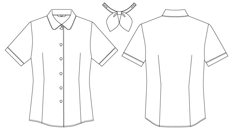 BL-6815 チトセ(アルベ) ブラウス/半袖 リボンタイ付き(女性用) ハンガーイラスト・線画