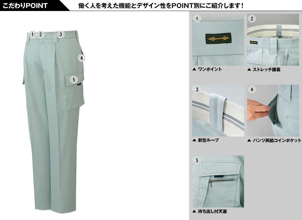 自重堂 80902 まるごとストレッチ ワンタックカーゴパンツのこだわりPOINT